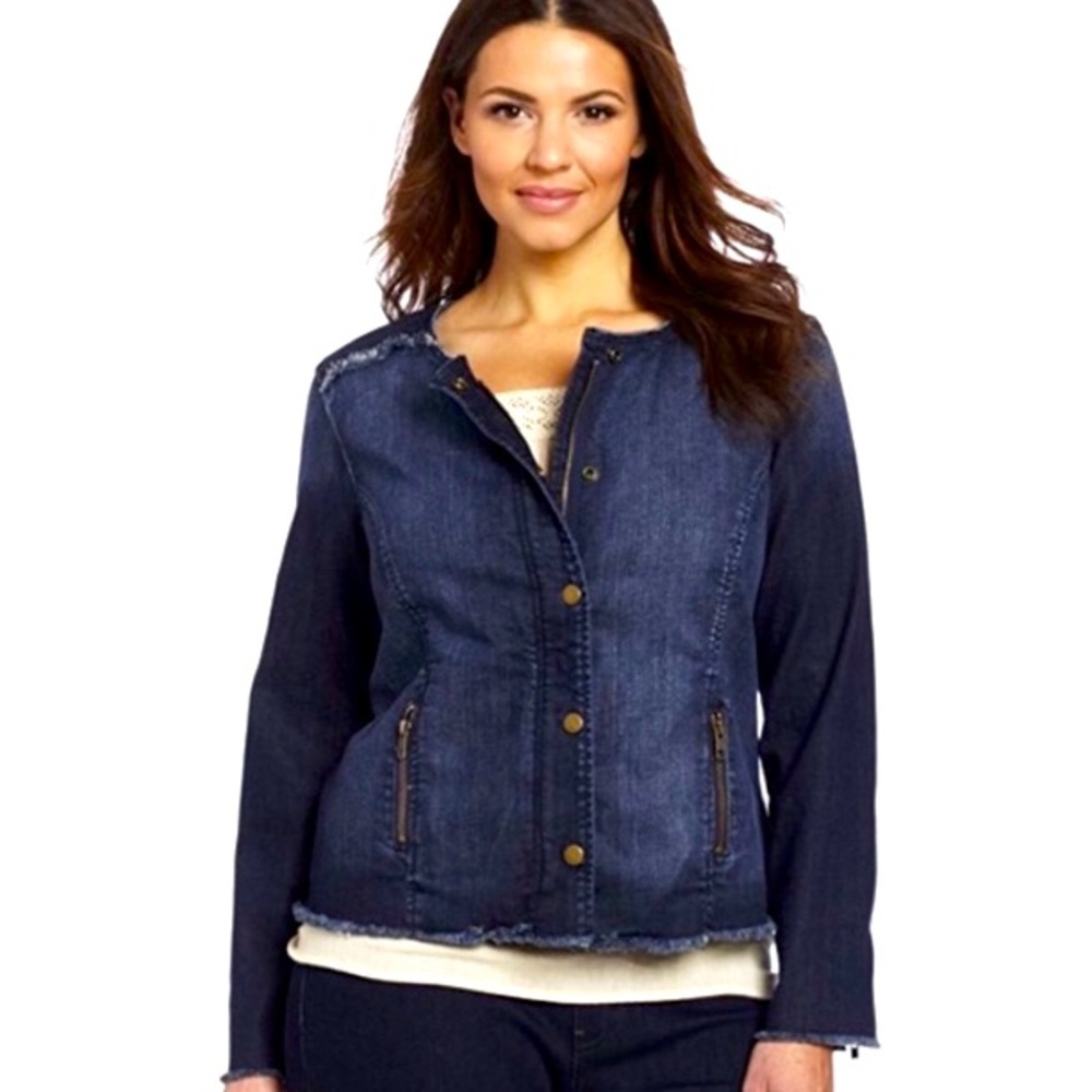 Lucky Brand Adamson Denim Jean Moto Jacket M Snap Button Zip-Up